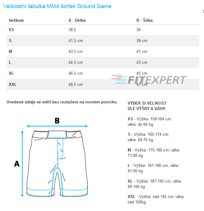 Velikostní tabulka MMA šortek Ground Game